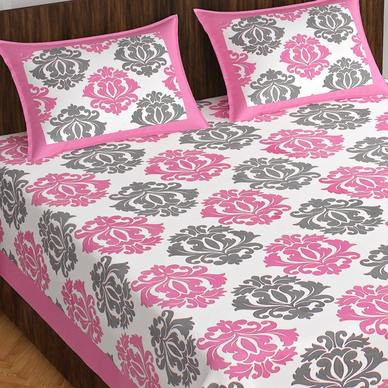 Meejoya 100 Queen Size Rajasthani Jaipuri Traditional Sanganeri Print 144 TC Cotton Double Size Bedsheet with 2 Pillow Covers Multicolor Bedsheets 129 - Image 1
