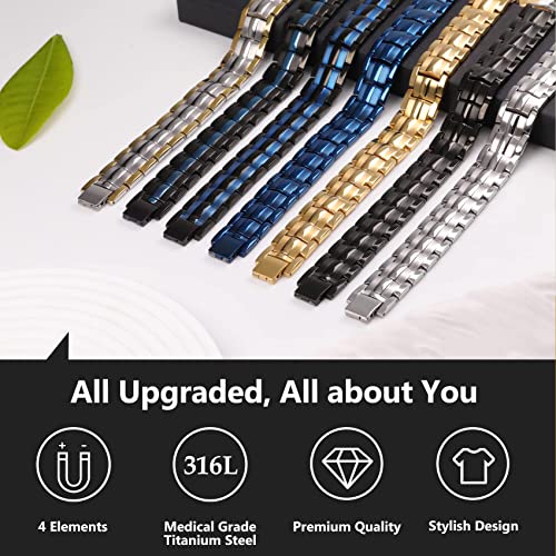Feraco Mens Magnetic Bracelet Titanium Steel Magnetic Bracelet with Double Row 4 Elements Magnets (Black & Double Blue Line) - Image 4