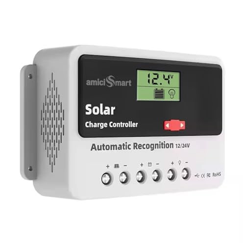 amiciSmart Solar Charge Controller 40A, Intelligent Battery Regulator for Solar Panel LCD Display with USB Port 12V/24V, 1.04kW (40A) - Image 1