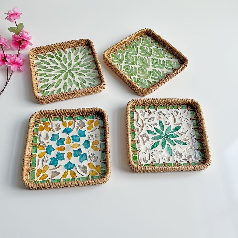 9.06 Inch Square Rattan Tray With Rounded Corners For Home Decor And Seasonal Holiday Display - Image 4