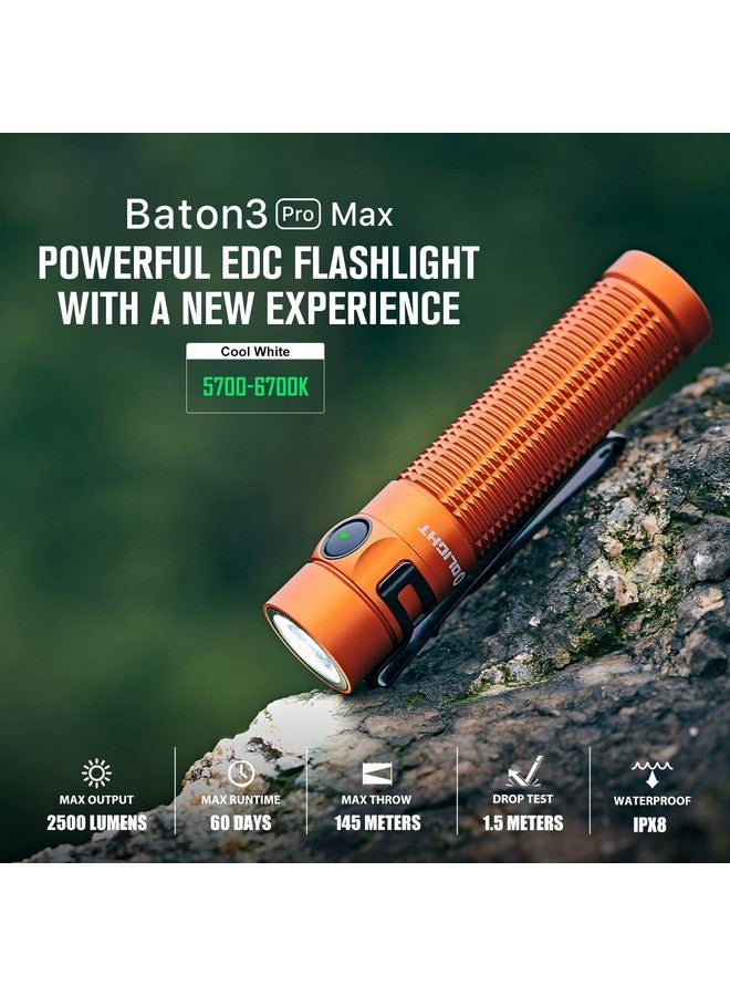 OLIGHT OLIGHT Baton3 Pro Max Flashlight, Rechargeable Compact EDC with Safety Proximity Sensor, 2500 LED High Lumens, Suitable for Camping, Hiking, Emergency (Orange Cool White)  - Image 1