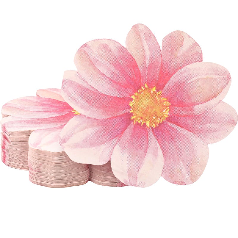 Disposable Floral Napkins 100 Pieces 2-Ply 33 X 33 Cm Pink Flower Shape - Water Absorbent & Tear Resistant Cocktail Napkins for Bridal Shower Baby Shower Wedding Birthday Party - Image 1