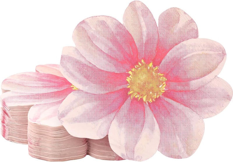 Disposable Floral Napkins 100 Pieces 2-Ply 33 X 33 Cm Pink Flower Shape - Water Absorbent & Tear Resistant Cocktail Napkins for Bridal Shower Baby Shower Wedding Birthday Party - Image 2