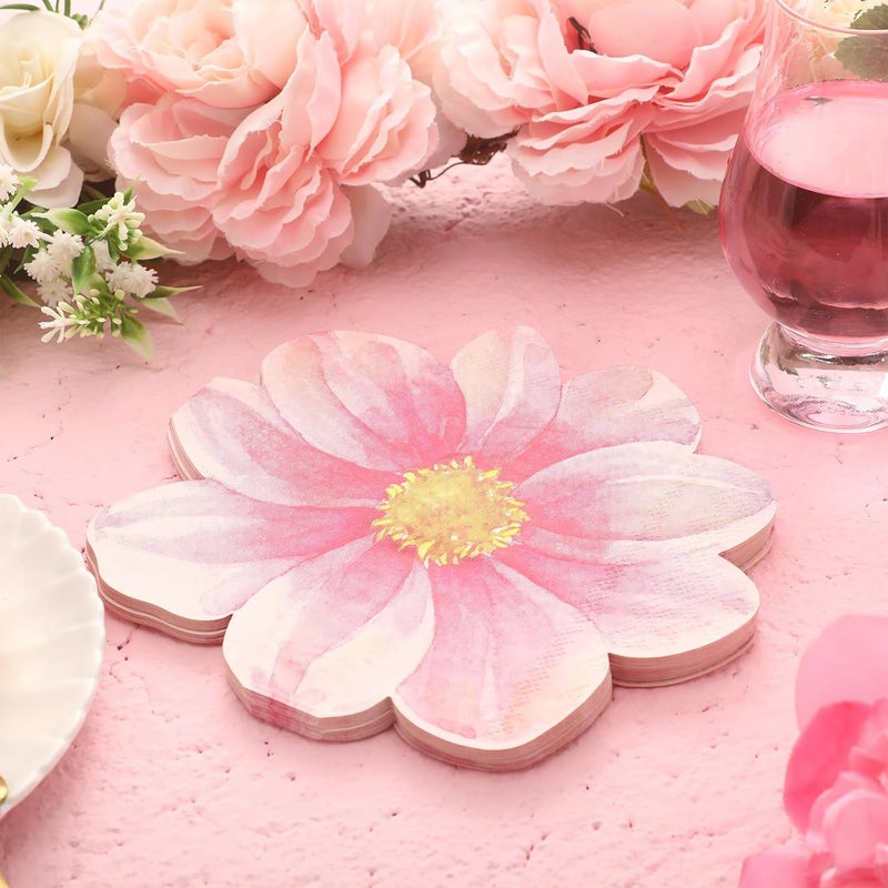 Disposable Floral Napkins 100 Pieces 2-Ply 33 X 33 Cm Pink Flower Shape - Water Absorbent & Tear Resistant Cocktail Napkins for Bridal Shower Baby Shower Wedding Birthday Party - Image 4