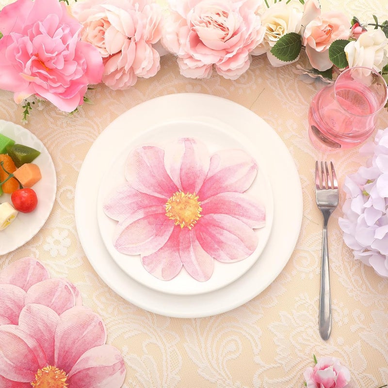 Disposable Floral Napkins 100 Pieces 2-Ply 33 X 33 Cm Pink Flower Shape - Water Absorbent & Tear Resistant Cocktail Napkins for Bridal Shower Baby Shower Wedding Birthday Party - Image 5