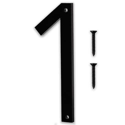 Discovered Designs 5" (1) Modern Address House Numbers for Outside - Easy to Install 3D Matte Black Acrylic Individual Numbers for Address on House, Weatherproof No Rust, Made in USA, Includes 2 - 3/4" Screws, Door Mailbox Number Home Address Number - Image 1