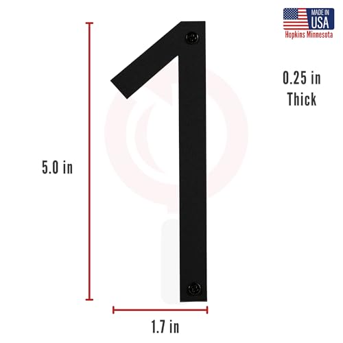 Discovered Designs 5" (1) Modern Address House Numbers for Outside - Easy to Install 3D Matte Black Acrylic Individual Numbers for Address on House, Weatherproof No Rust, Made in USA, Includes 2 - 3/4" Screws, Door Mailbox Number Home Address Number - Image 5