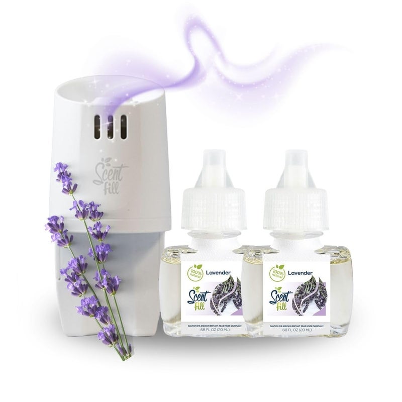 Scent Fill 100% Natural Lavender Plug in Air Freshener, Scented Oil Refills, 2 Refills + Diffuser - Image 1