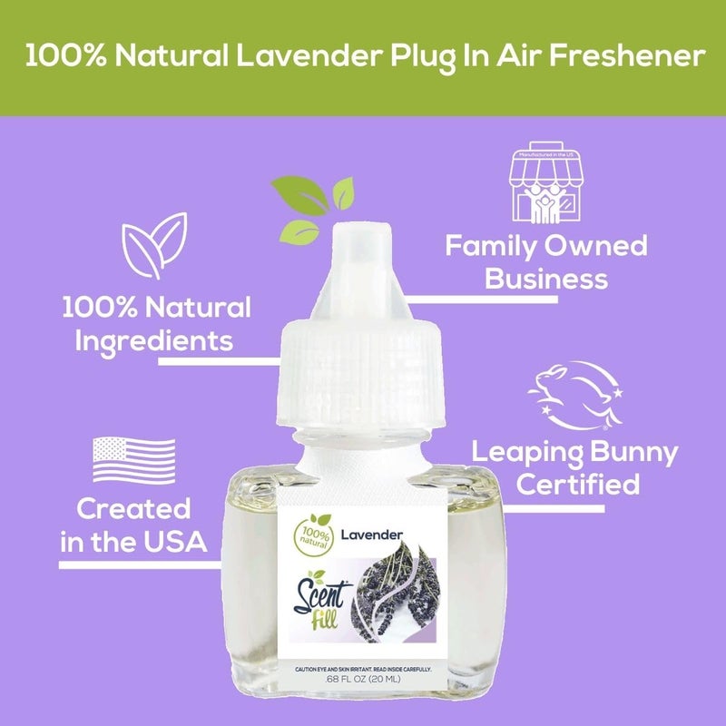 Scent Fill 100% Natural Lavender Plug in Air Freshener, Scented Oil Refills, 2 Refills + Diffuser - Image 3
