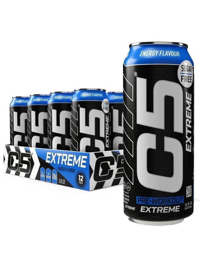 C5 Extreme Energy Flavor -  Pre Workout , Sugar Free, Zero Calories, 200mg High Caffeine, Creatine - Beta Alanine - Citrulline Malate High-Performance Pre-Workout Booster Supplement Pack of 12 - Image 1