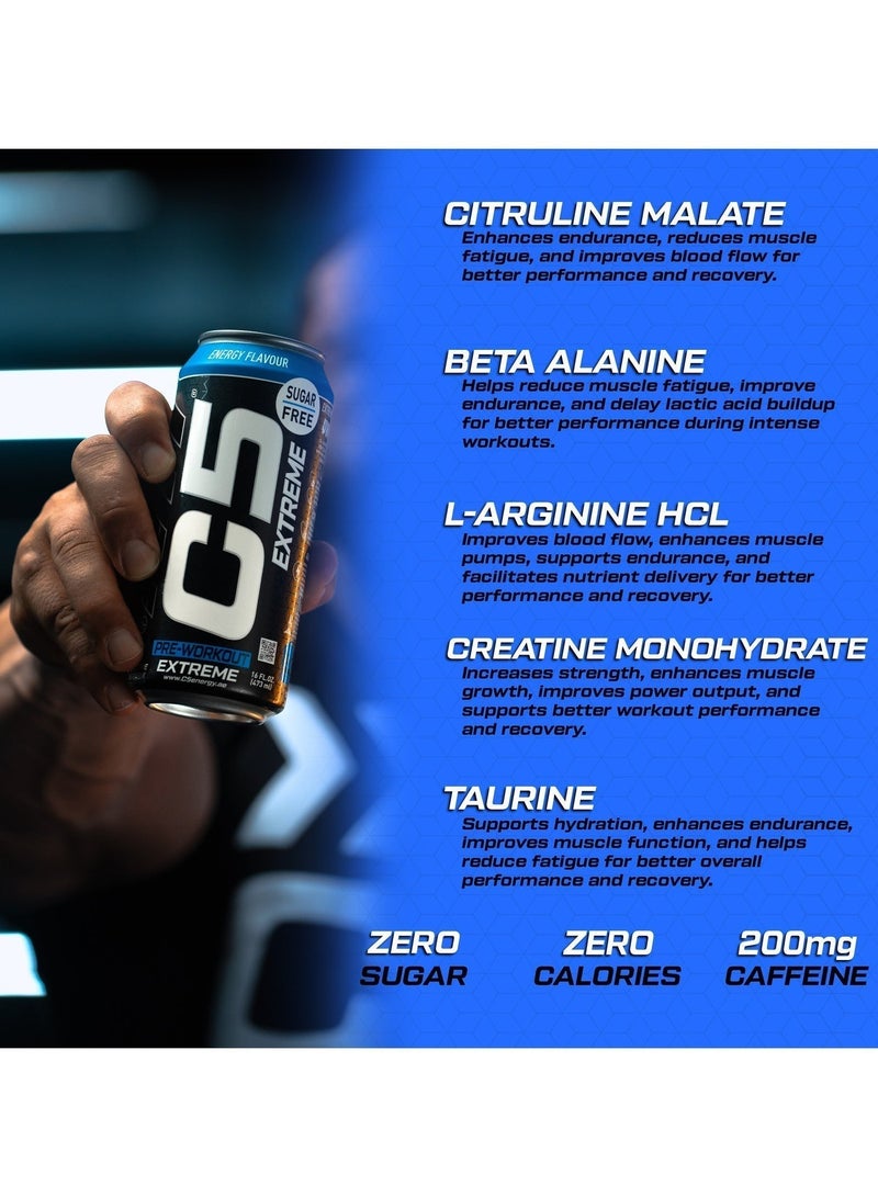 C5 Extreme Energy Flavor -  Pre Workout , Sugar Free, Zero Calories, 200mg High Caffeine, Creatine - Beta Alanine - Citrulline Malate High-Performance Pre-Workout Booster Supplement Pack of 12 - Image 4