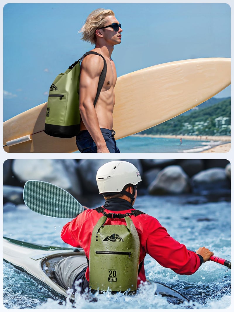 HEETA Waterproof Dry Bag with Front Zippered Pocket for Women Men, Roll Top Lightweight Dry Storage Bag Backpack for Travel, Kayaking, Boating, Rafting, Camping, Hiking & Beach (Green, 10L) - Image 5