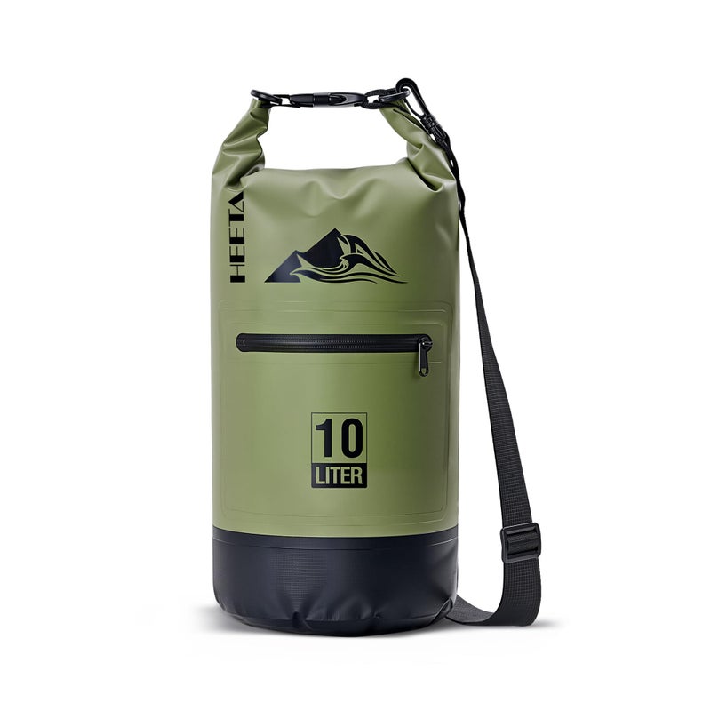 HEETA Waterproof Dry Bag with Front Zippered Pocket for Women Men, Roll Top Lightweight Dry Storage Bag Backpack for Travel, Kayaking, Boating, Rafting, Camping, Hiking & Beach (Green, 10L) - Image 1