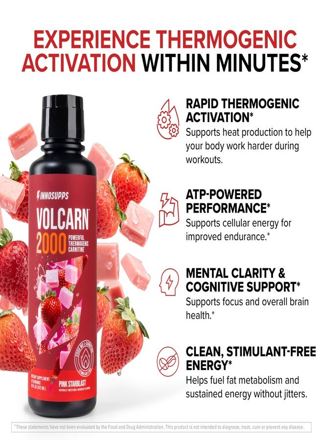 InnoSupps Volcarn 2000 - L-CARNITINE Pre-Workout Advanced Energy Liquid ATP Enhancer w/GBEEC Boosts Energy, Enhances Focus, Cognition & Supports Fat Metabolism, 32 Servings - Pink Starblast Flavor - Image 4