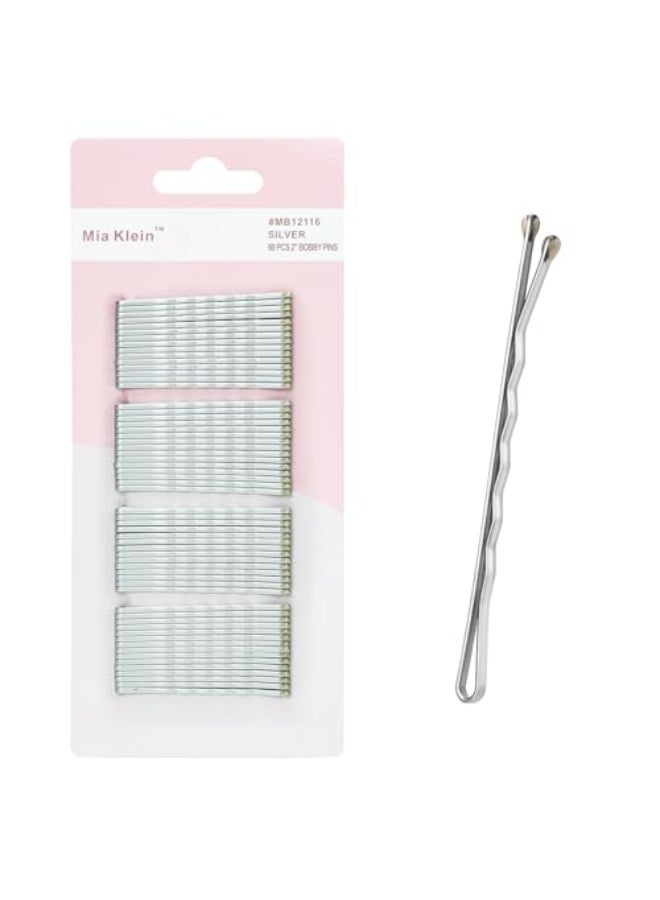 Mia Klein Bobby Pins Hair Pins 2 Inch 60PCS Crimped Hair Grips for Kids Girls and Women Secure and Easy for All Hair Types With Ball Tips Design Hair Accessories for Daily Use Silver - Image 1