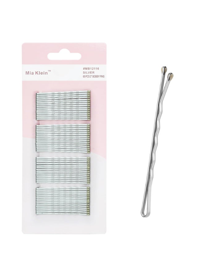 Mia Klein Bobby Pins Hair Pins 2 Inch 60PCS Crimped Hair Grips for Kids Girls and Women Secure and Easy for All Hair Types With Ball Tips Design Hair Accessories for Daily Use Silver - Image 2