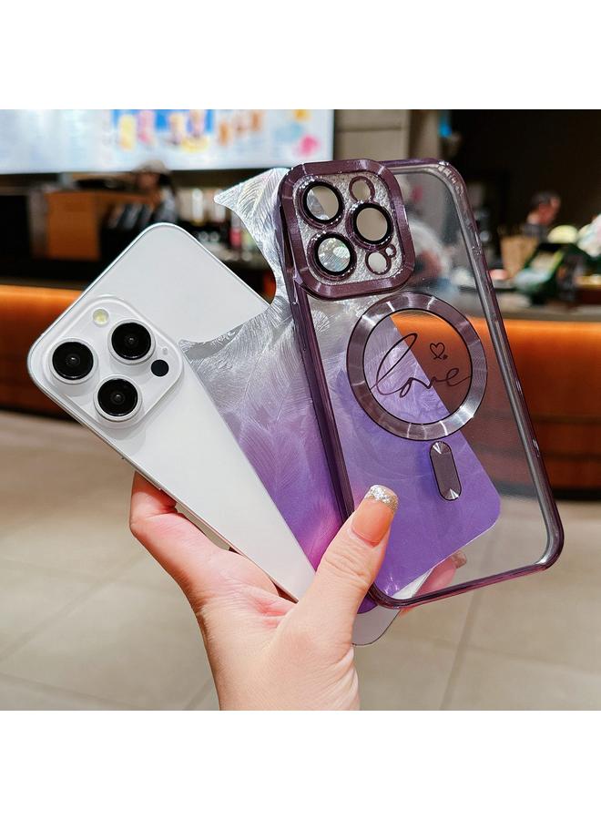 اس-توب جراب لهاتف iPhone 13 Pro Max Dual-Love Feather Glitter Magsafe TPU جراب هاتف - Image 3