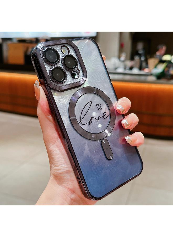 اس-توب جراب لهاتف iPhone 13 Pro Max Dual-Love Feather Glitter Magsafe TPU جراب هاتف - Image 1