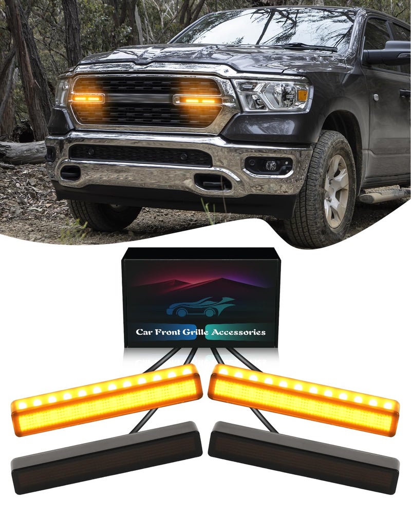 TBHOO Grill LED Light for 20252019 Dodge Ram 1500 2500 3500 Accessories Raptor Grille Lights Front Bumper Marker Light4Pcs Yellow
