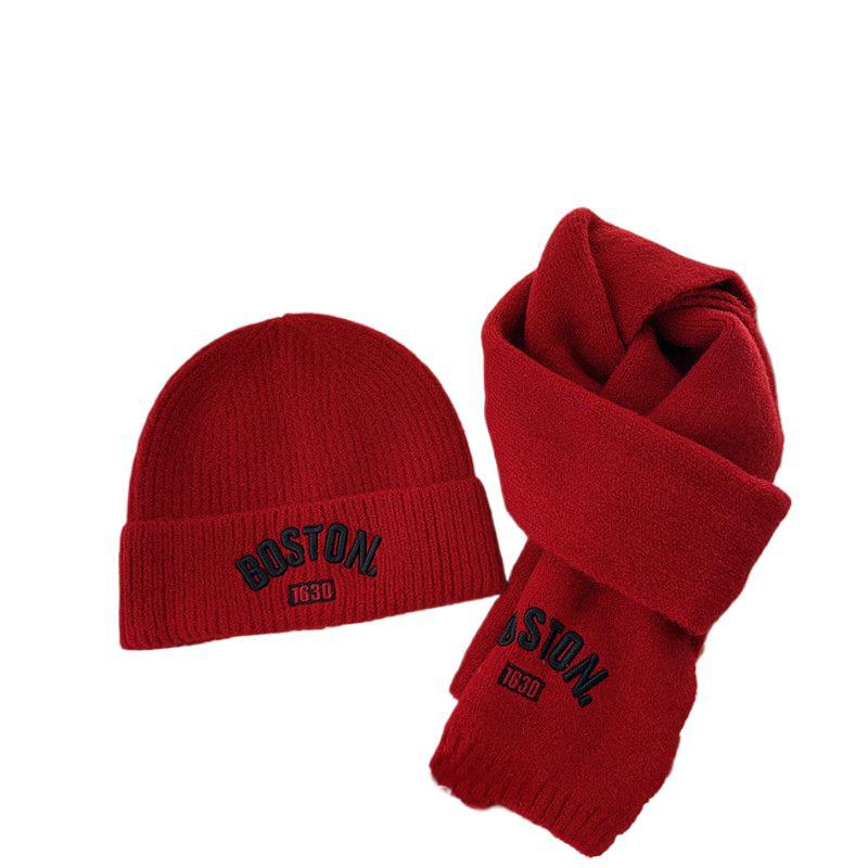 Korean Autumn Winter Kids Embroidered Scarf Set Red suit - Image 1