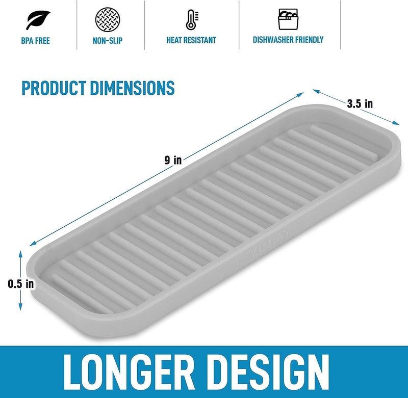 UNIQUE CART® Silicone Kitchen Sink Caddy Sponge Holder 9x3.5 Grey - Bathroom Vanity Tray Organizer, Kitchen Soap Tray for Dish Scrubber, Soap Dispenser and Sponge - Image 2