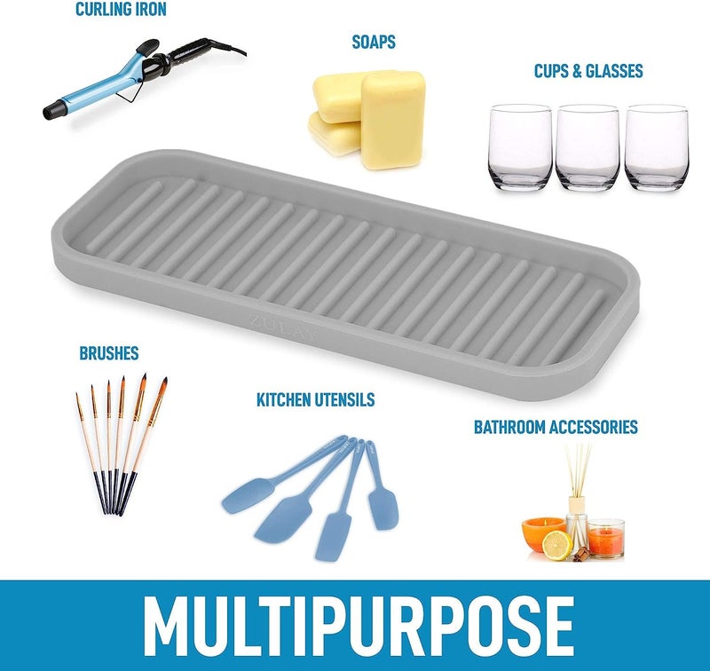 UNIQUE CART® Silicone Kitchen Sink Caddy Sponge Holder 9x3.5 Grey - Bathroom Vanity Tray Organizer, Kitchen Soap Tray for Dish Scrubber, Soap Dispenser and Sponge - Image 3