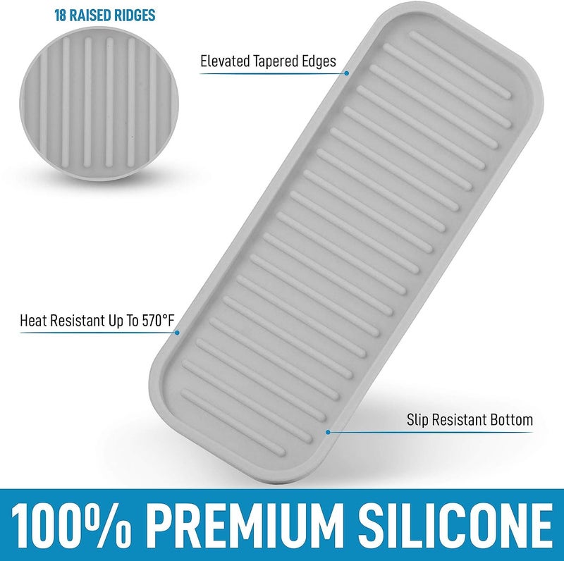 UNIQUE CART® Silicone Kitchen Sink Caddy Sponge Holder 9x3.5 Grey - Bathroom Vanity Tray Organizer, Kitchen Soap Tray for Dish Scrubber, Soap Dispenser and Sponge - Image 4
