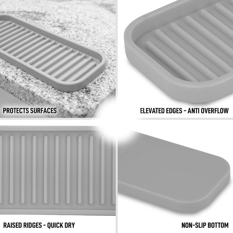 UNIQUE CART® Silicone Kitchen Sink Caddy Sponge Holder 9x3.5 Grey - Bathroom Vanity Tray Organizer, Kitchen Soap Tray for Dish Scrubber, Soap Dispenser and Sponge - Image 5