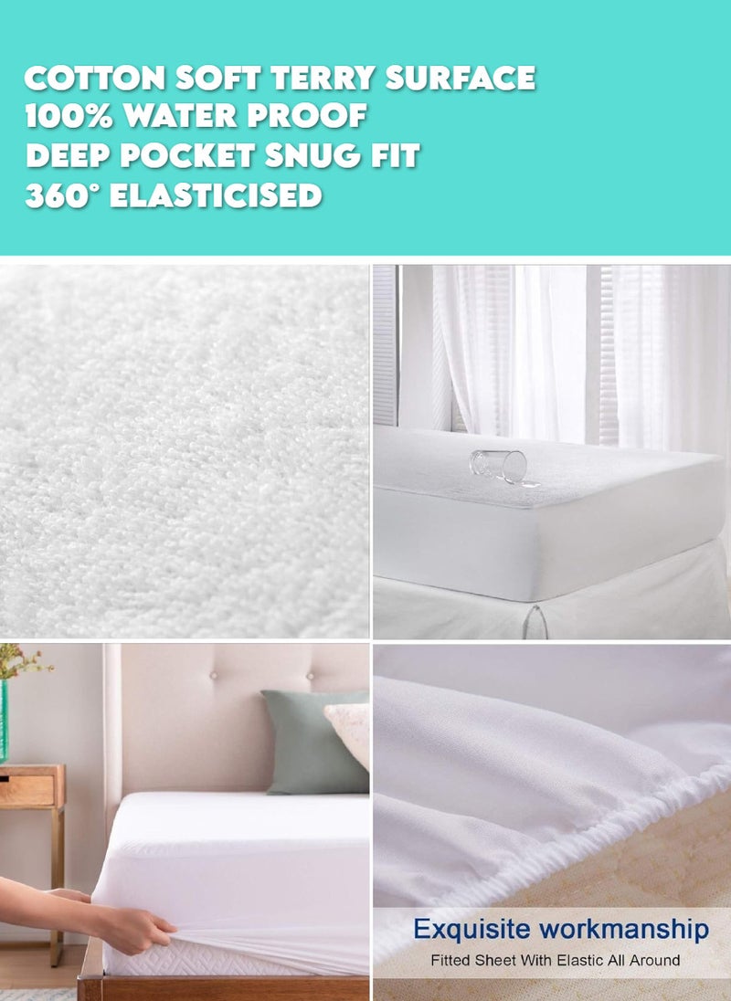 Blueberry - Terry Waterproof Mattress Protector With Deep Pocket And All Around Elastics, 200X200+30cm, White - Image 1