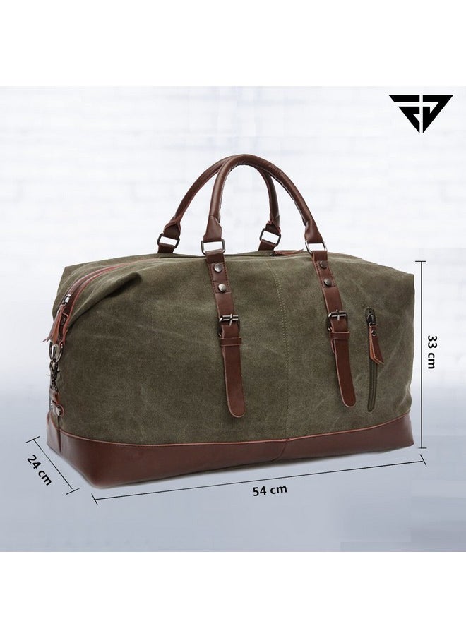 FUR JADEN - Fur Jaden 40L Canvas Weekender Travel Duffle Cabin Bag with Detachable Shoulder Strap (Military Green) - Image 1