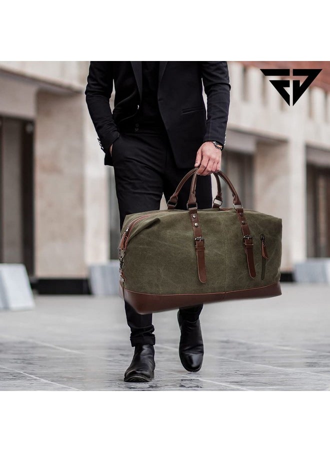 FUR JADEN - Fur Jaden 40L Canvas Weekender Travel Duffle Cabin Bag with Detachable Shoulder Strap (Military Green) - Image 1