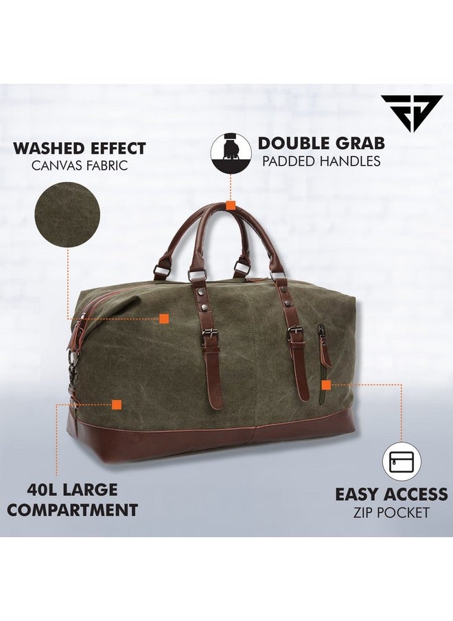 FUR JADEN - Fur Jaden 40L Canvas Weekender Travel Duffle Cabin Bag with Detachable Shoulder Strap (Military Green) - Image 1