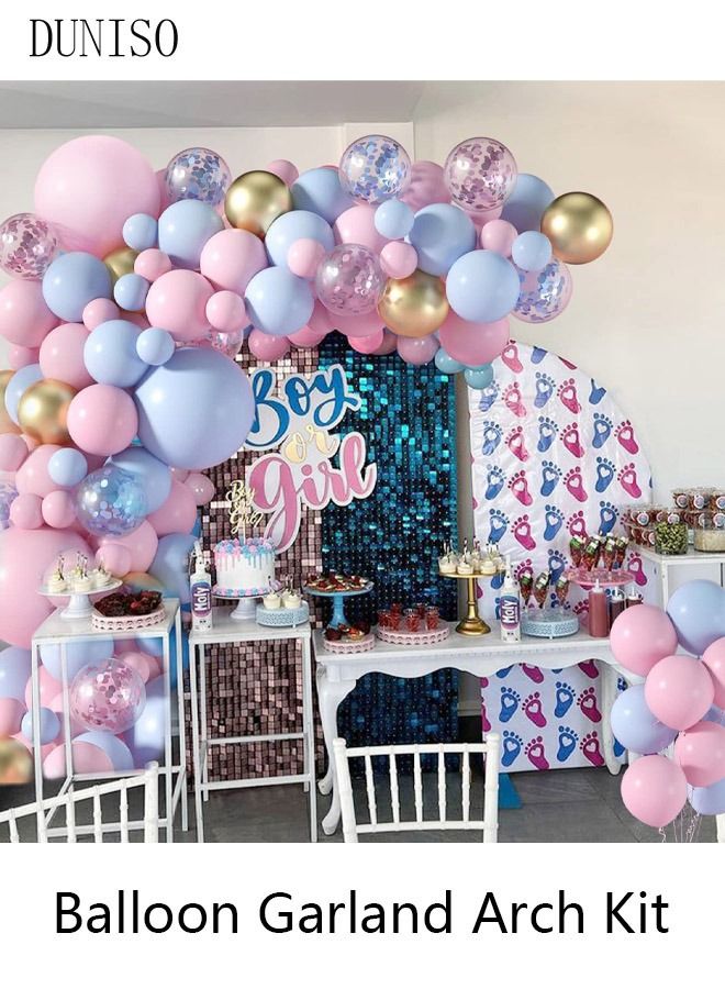 DUNISO 128PCS Balloon Garland Arch Kit Metallic Pink Blue Latex Balloons Set For Baby Wedding Birthday Party Background Decorations School Opening Ceremony - Image 3