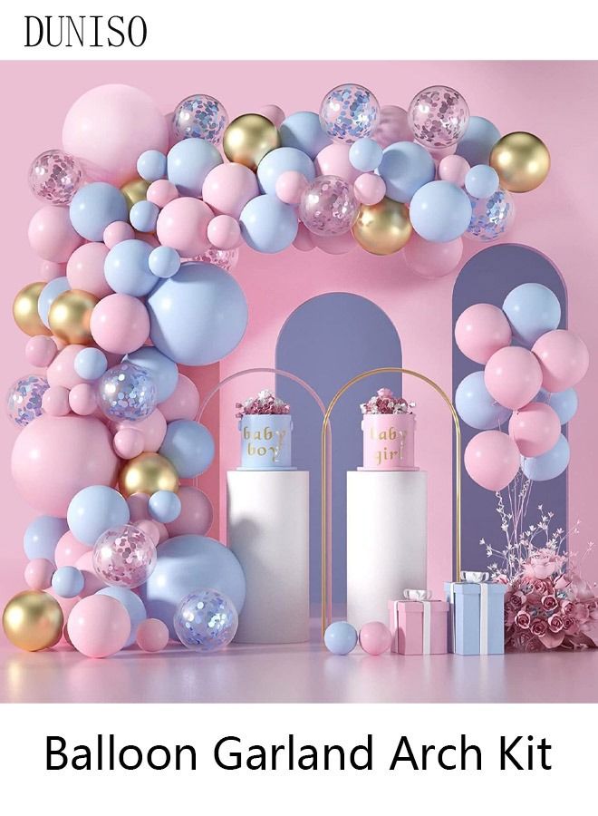 DUNISO 128PCS Balloon Garland Arch Kit Metallic Pink Blue Latex Balloons Set For Baby Wedding Birthday Party Background Decorations School Opening Ceremony - Image 1