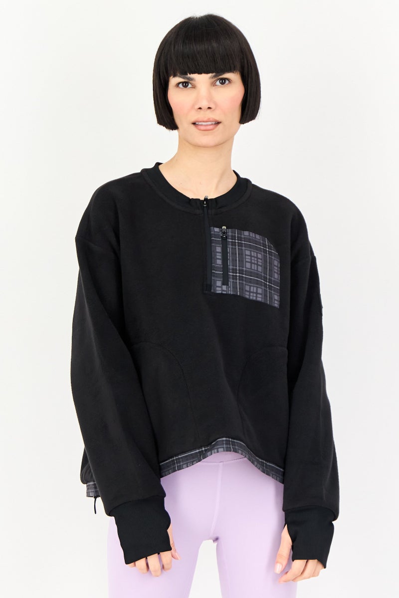 GIORDANO سويت شيرت رياضي نسائي G-Motion بأكمام طويلة، خارجي، أسود - Image 1