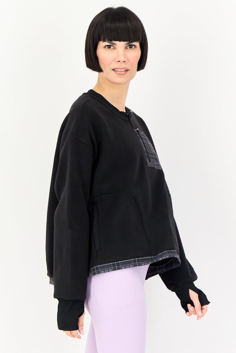 GIORDANO سويت شيرت رياضي نسائي G-Motion بأكمام طويلة، خارجي، أسود - Image 2