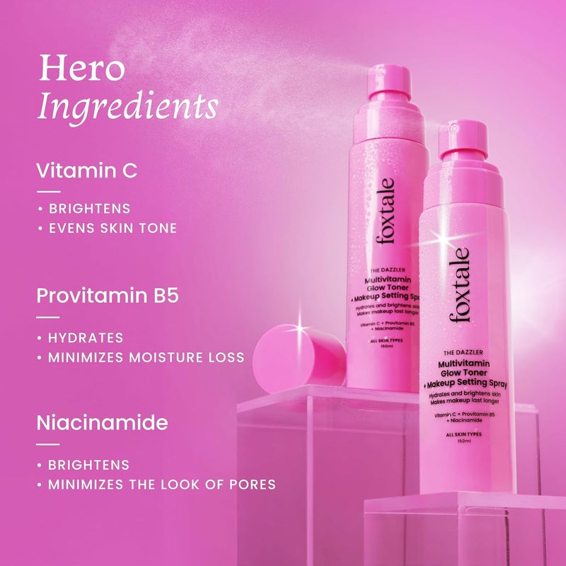 Foxtale Multivitamin Glow Toner  Makeup Setting Spray with Vitamin C  Niacinamide Hydrating Toner for Glowing Skin AlcoholFree For All Skin Types 150 ml - Image 3