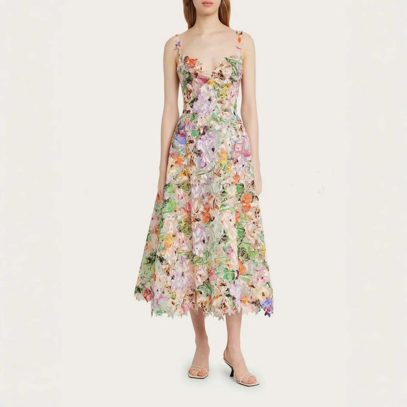 2026 Spring New European Style Sweetheart Floral Lace Cutout Strappy Dress 1910 - Image 1