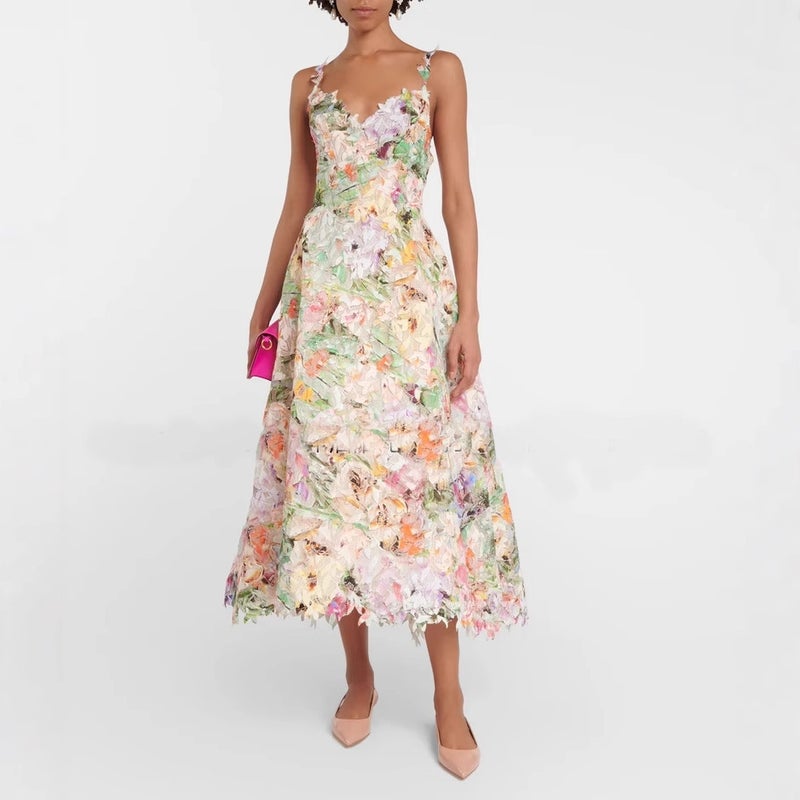 2026 Spring New European Style Sweetheart Floral Lace Cutout Strappy Dress 1910 - Image 3