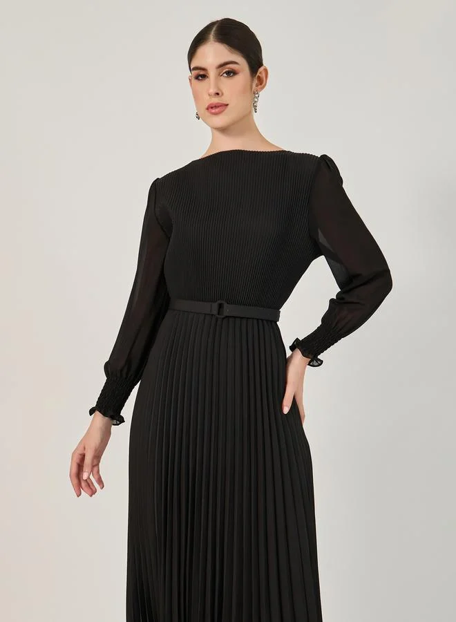 Styli Pleated Chiffon Dress