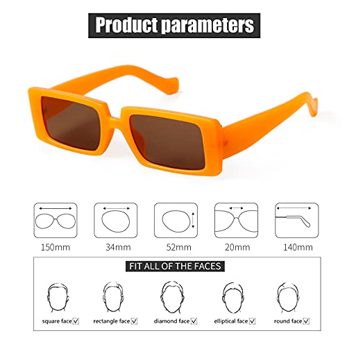 GIFIORE Trendy Rectangle Sunglasses for Women Men Retro Cool 90s Vintage Fashion Narrow Square Frame UV400 Protection (Orange Frame Brown Lense) - Image 4