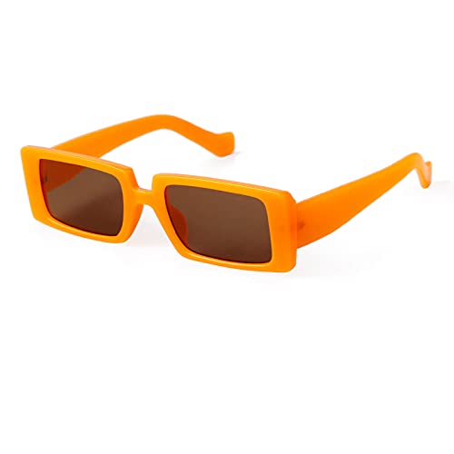 GIFIORE Trendy Rectangle Sunglasses for Women Men Retro Cool 90s Vintage Fashion Narrow Square Frame UV400 Protection (Orange Frame Brown Lense) - Image 1