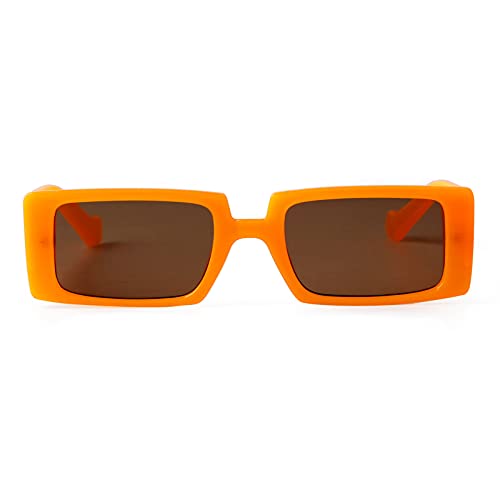 GIFIORE Trendy Rectangle Sunglasses for Women Men Retro Cool 90s Vintage Fashion Narrow Square Frame UV400 Protection (Orange Frame Brown Lense) - Image 3