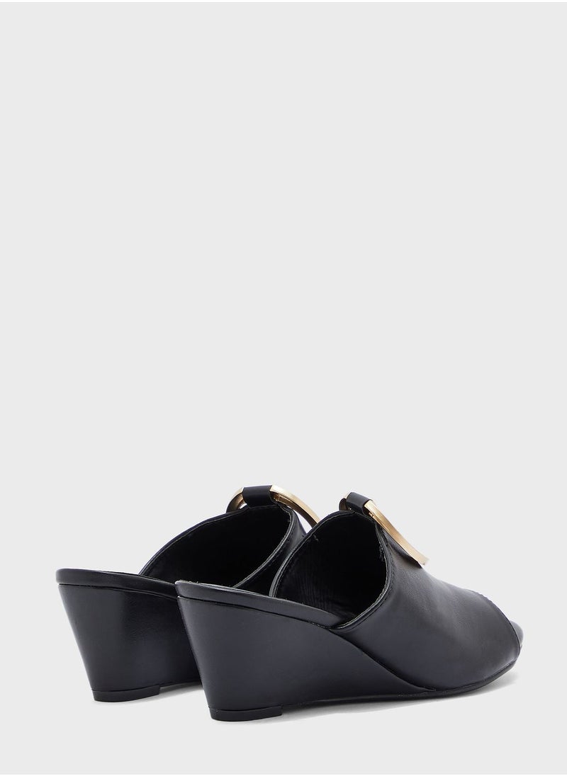 FYOR - Buckle Detail Wedge Low Heel Sandals - Image 1