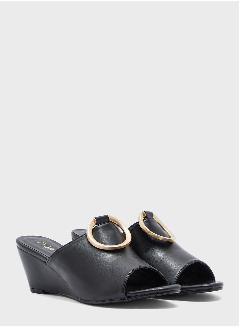 FYOR - Buckle Detail Wedge Low Heel Sandals - Image 1