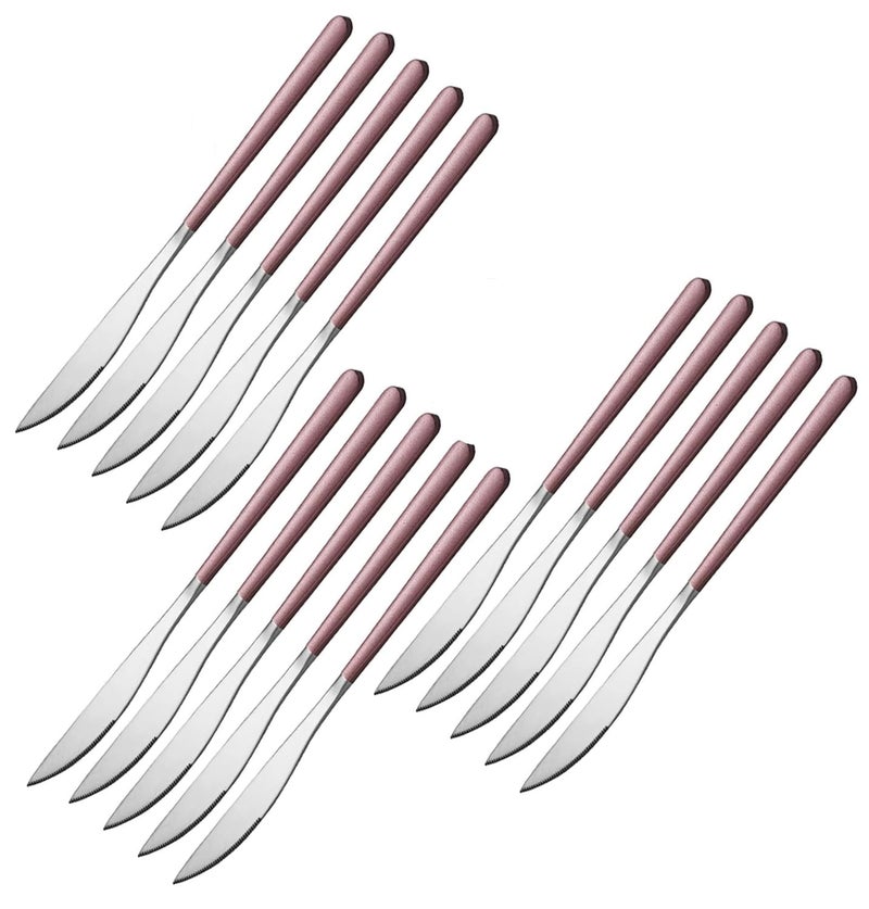 Sugalsu Dinner Knives Set Stainless Steel Shiny Mirror Dinner Knife Butter Knife Spreader Table Knives Stainless Steel Butter Spreader KnifePack of 15 Pink - Image 1