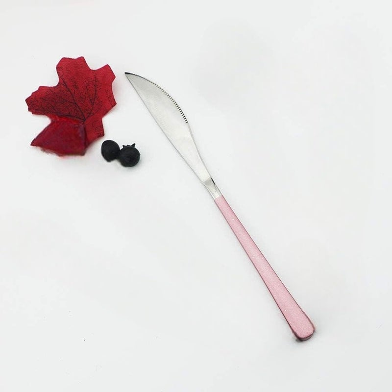 Sugalsu Dinner Knives Set Stainless Steel Shiny Mirror Dinner Knife Butter Knife Spreader Table Knives Stainless Steel Butter Spreader KnifePack of 15 Pink - Image 2