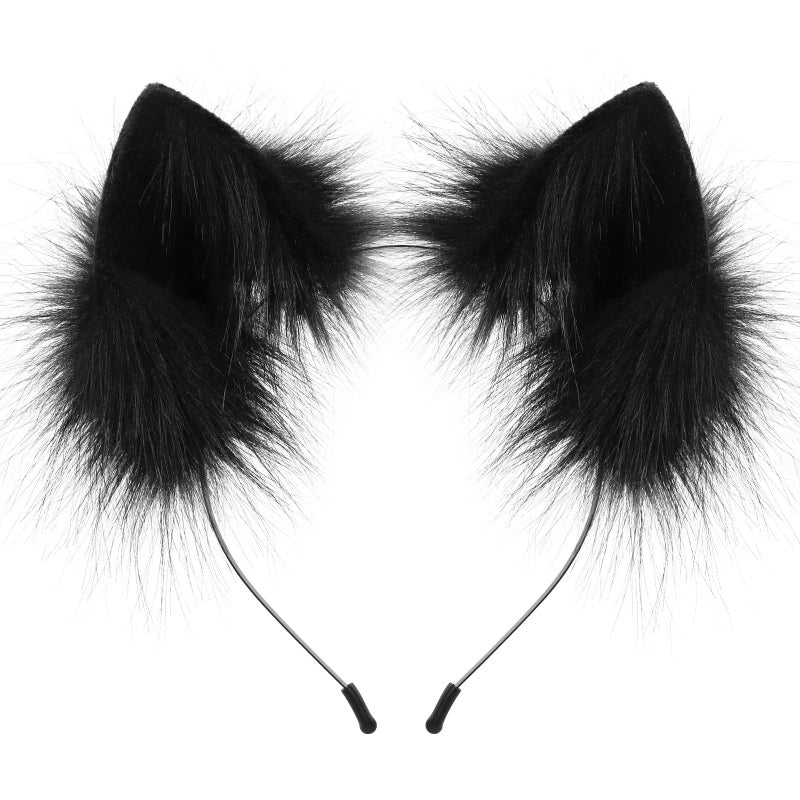 HAOAN Handmade Faux Fur Animal Cat Ears Headband Furry Fox Wolf Hairhoop Headwear Costume Accessory - Image 1