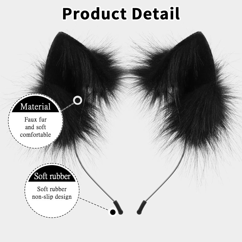HAOAN Handmade Faux Fur Animal Cat Ears Headband Furry Fox Wolf Hairhoop Headwear Costume Accessory - Image 4