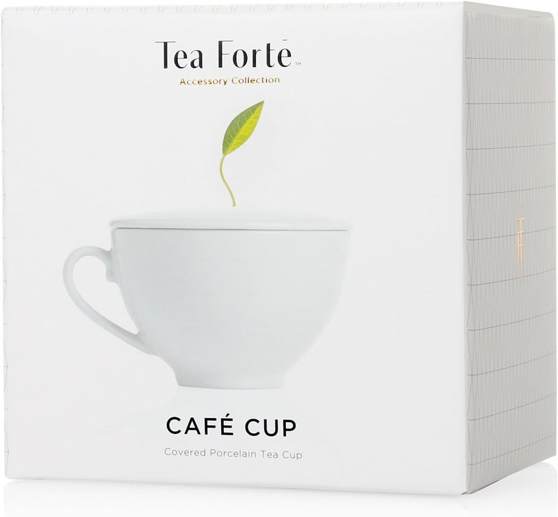 Tea Forte Cafe Cup White Porcelain Tea Cup and Lid, Steeps 8 oz., Microwave and Dishwasher Safe - Image 2